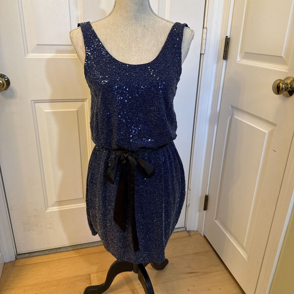 BLUE SEQUINS SPARKLE DRESS Express Size S Low Back Party Dress Semi Formal